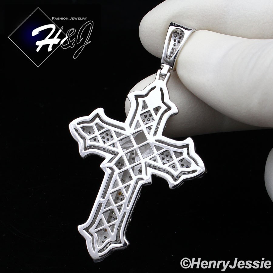 MEN 925 STERLING SILVER BLING MOISSANITE 3D JESUS CHRIST CROSS PENDANT*MRGP562