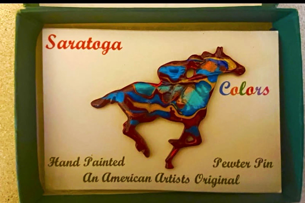 Saratoga Colors Hand Painted Pewter Horse Pin Multicolor Handmade