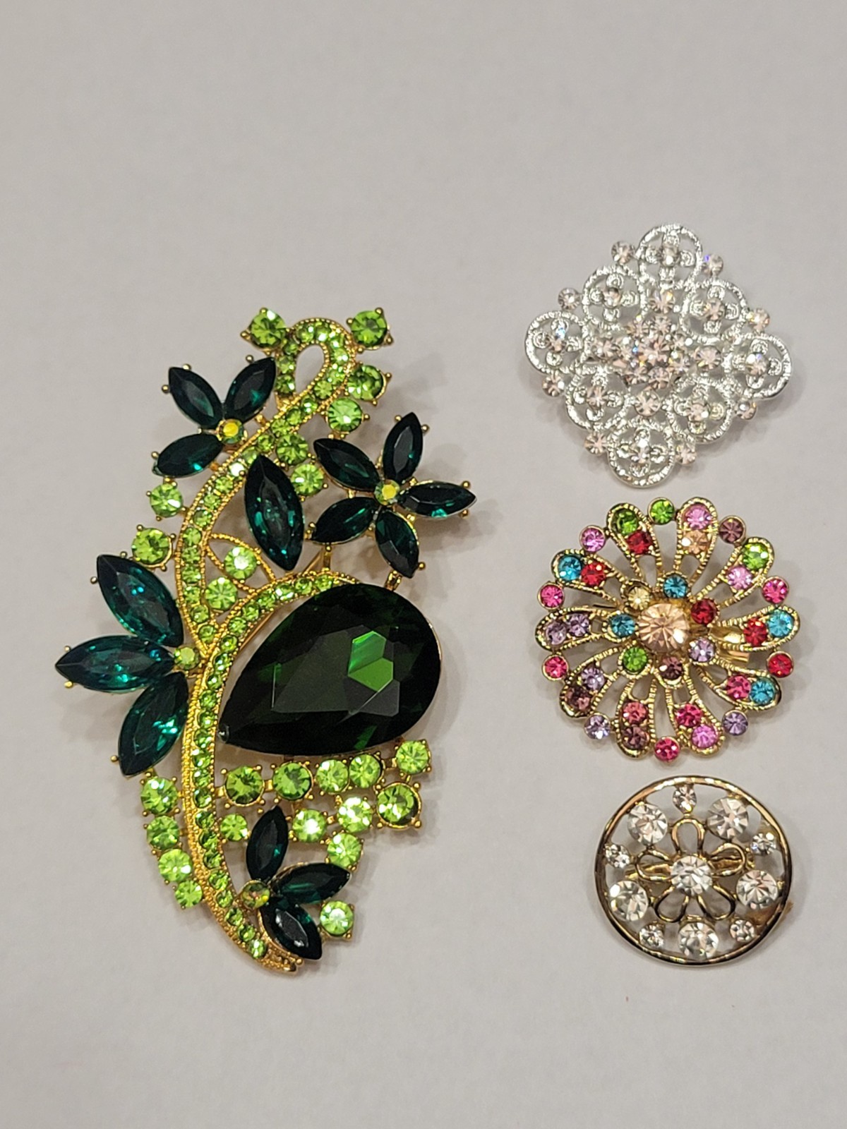 Gorgeous Big Green Multicolor Rhinestone Flower Brooch Jewelry Lot CA USA P80