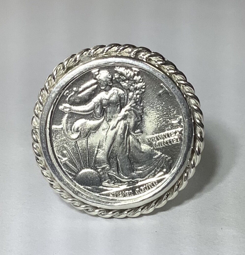 walking liberty silver 1 / 10 Oz round Ladies Ring Cz 8 1/4