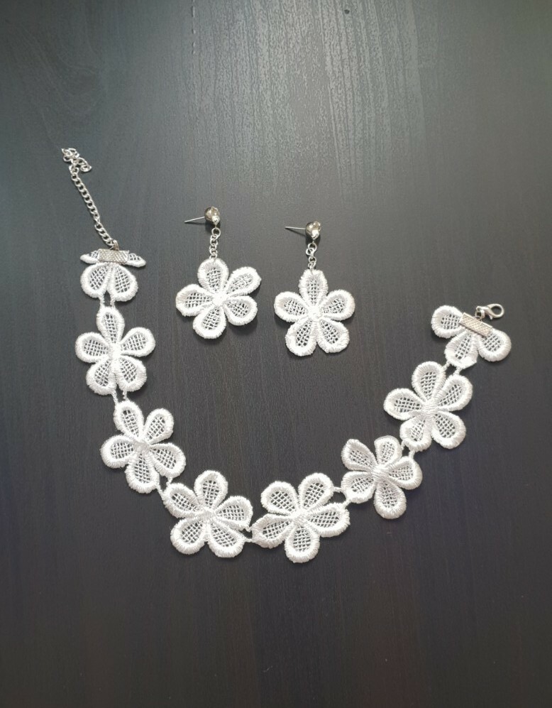 Women Ladies Crystal Dimonte pearls chakor Necklace,earrings set Silver Wedding