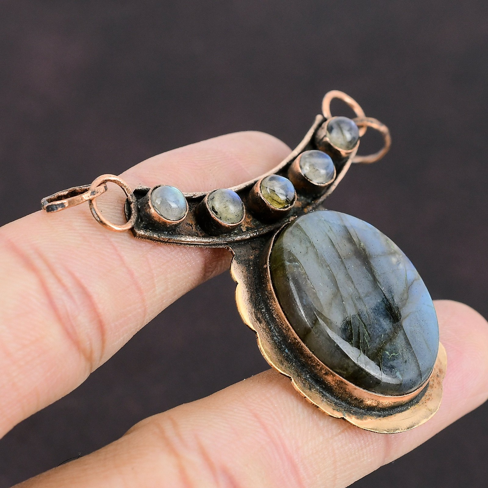 Friendship Day Deal Oval Labradorite Gemstone Copper Handmade Wife Bezel Pendant