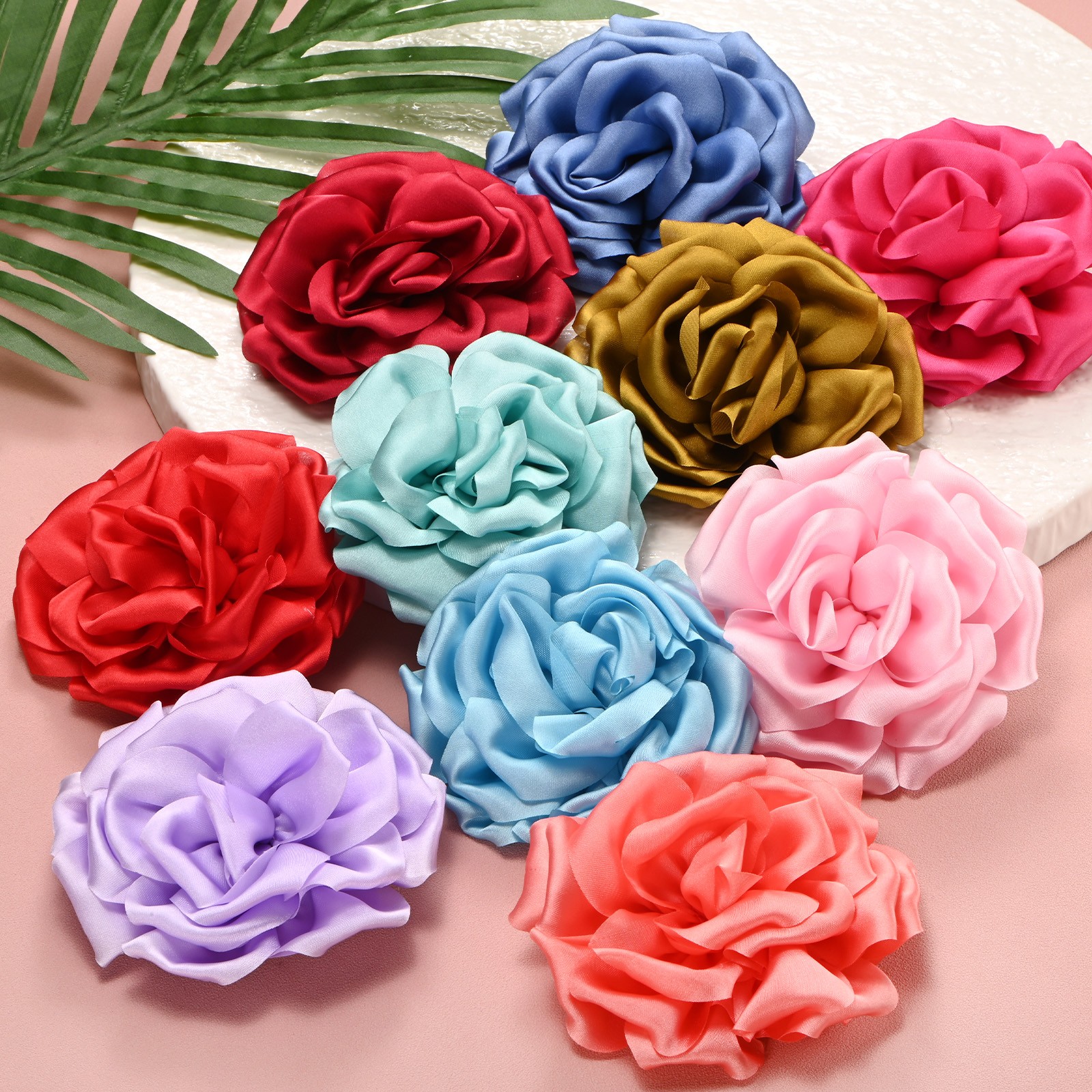 Rose Flower Brooches Pins Hair Fasteners Fabric for Women [10cm, Red]