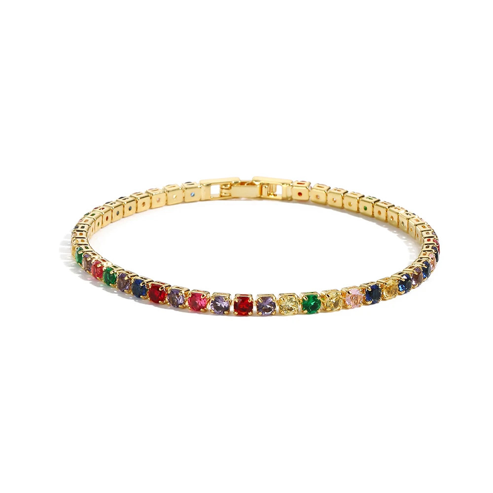 Colorful Crystal Tennis Bracelet for Women Waterproof Multicolor 3MM CZ Wedding