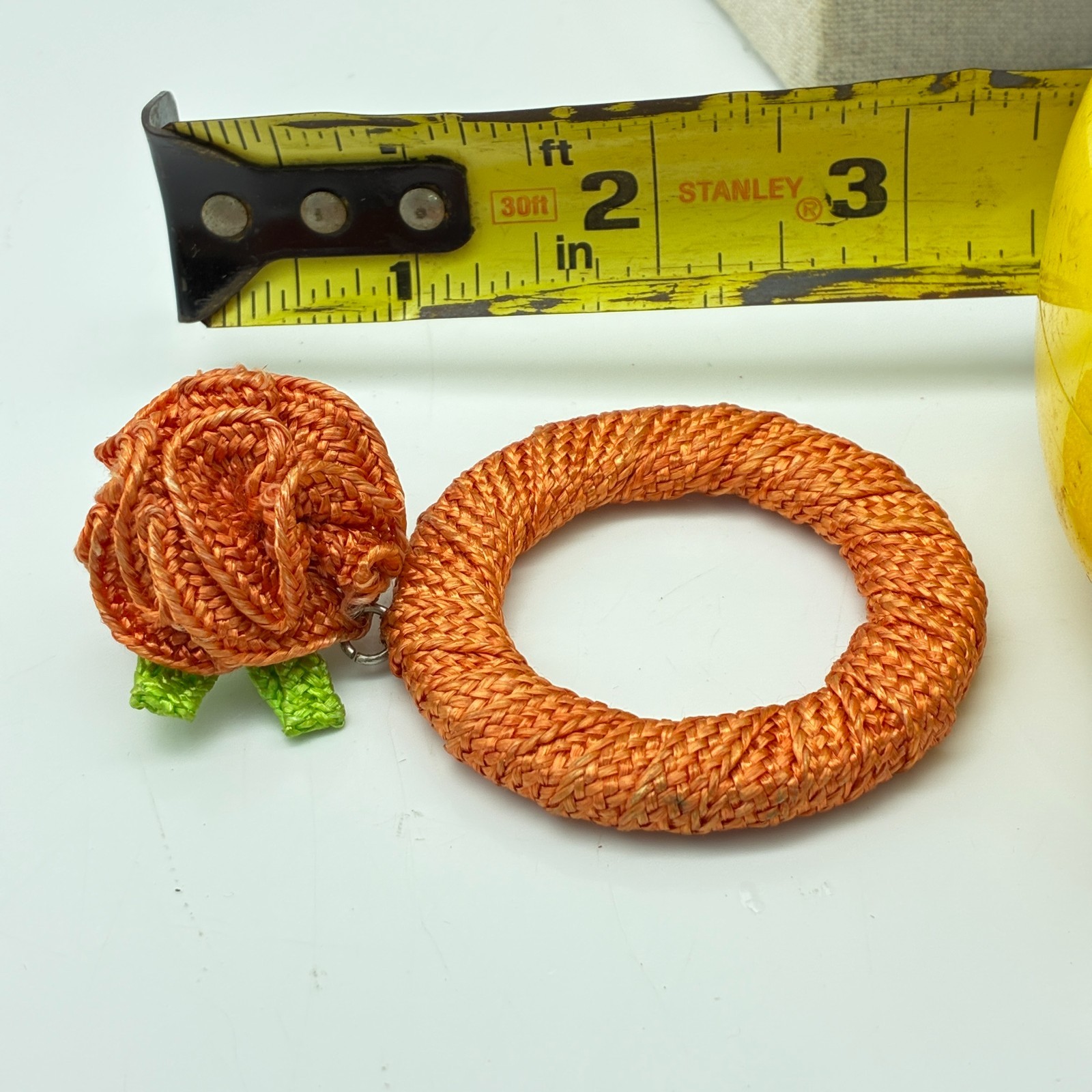Boho Statement Dangle Earrings Lot of 2 Orange Rope Hoop and Painted Wood