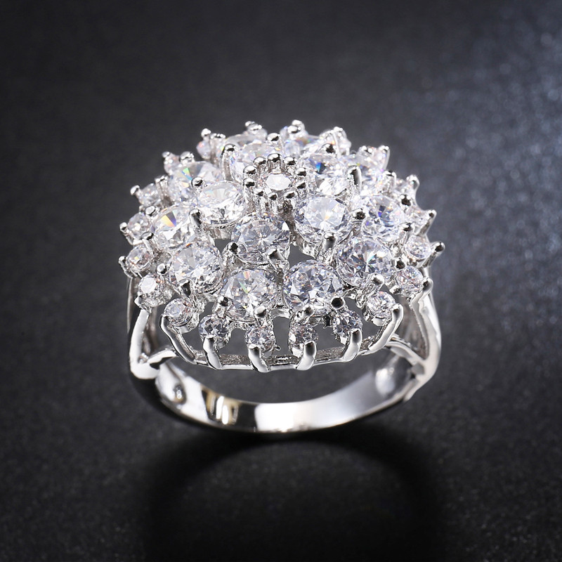 Genuine Flower Shaped Multi Round White Fire Topaz Silver Wedding Ring Size 6-10