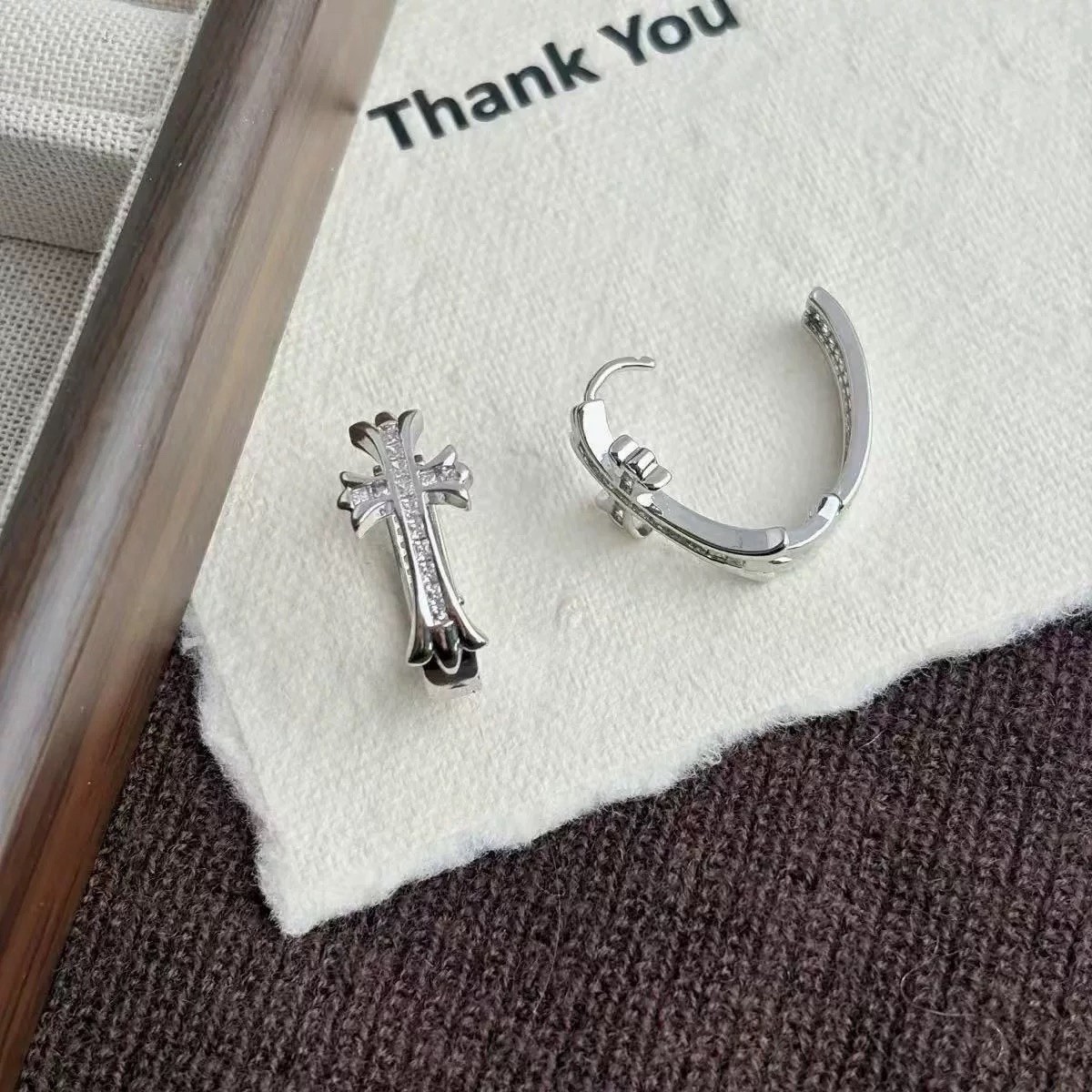Silver Tone Huggie Hoop Earrings Clear Rhinestone Bow Knot Dainty Small Jewelry