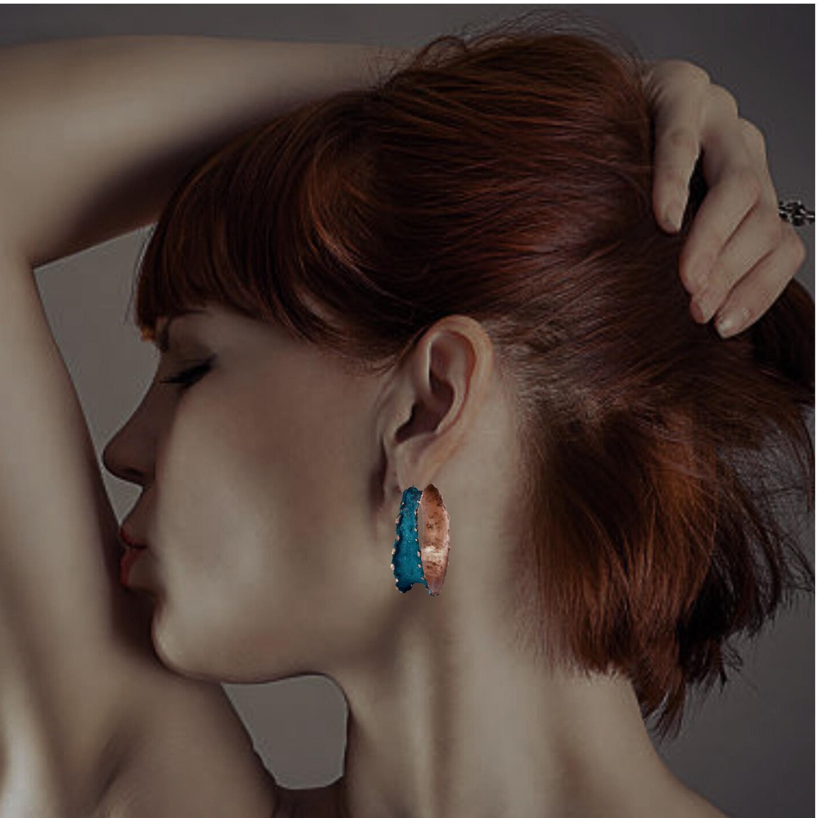 UrbanRose Copper Hoop Earrings 5/8 Inch Verdigris Patina Handmade