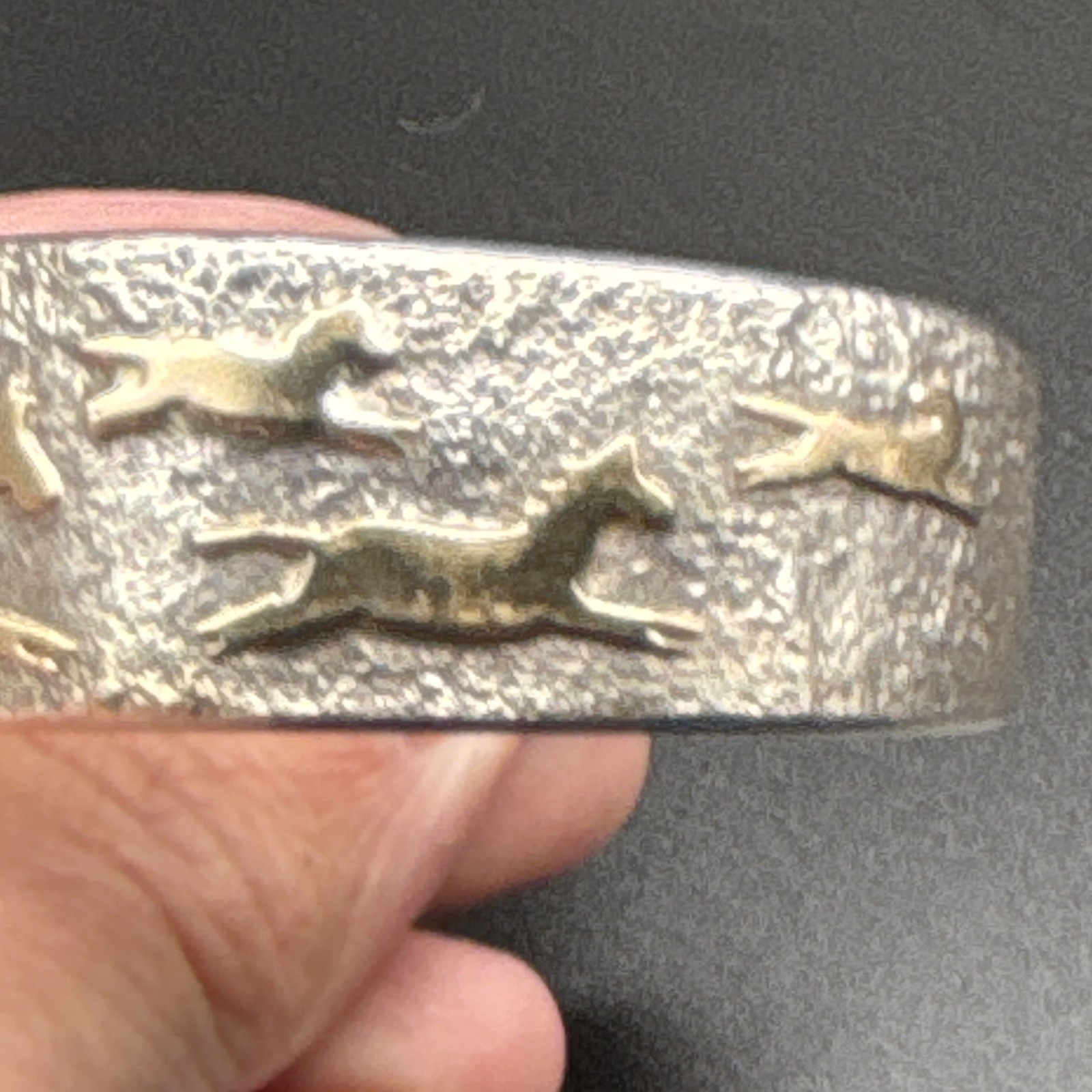 Paul Sazbo Sr. Silver 925/14K Gold Accent Running Horses Cuff Bracelet 43.83g