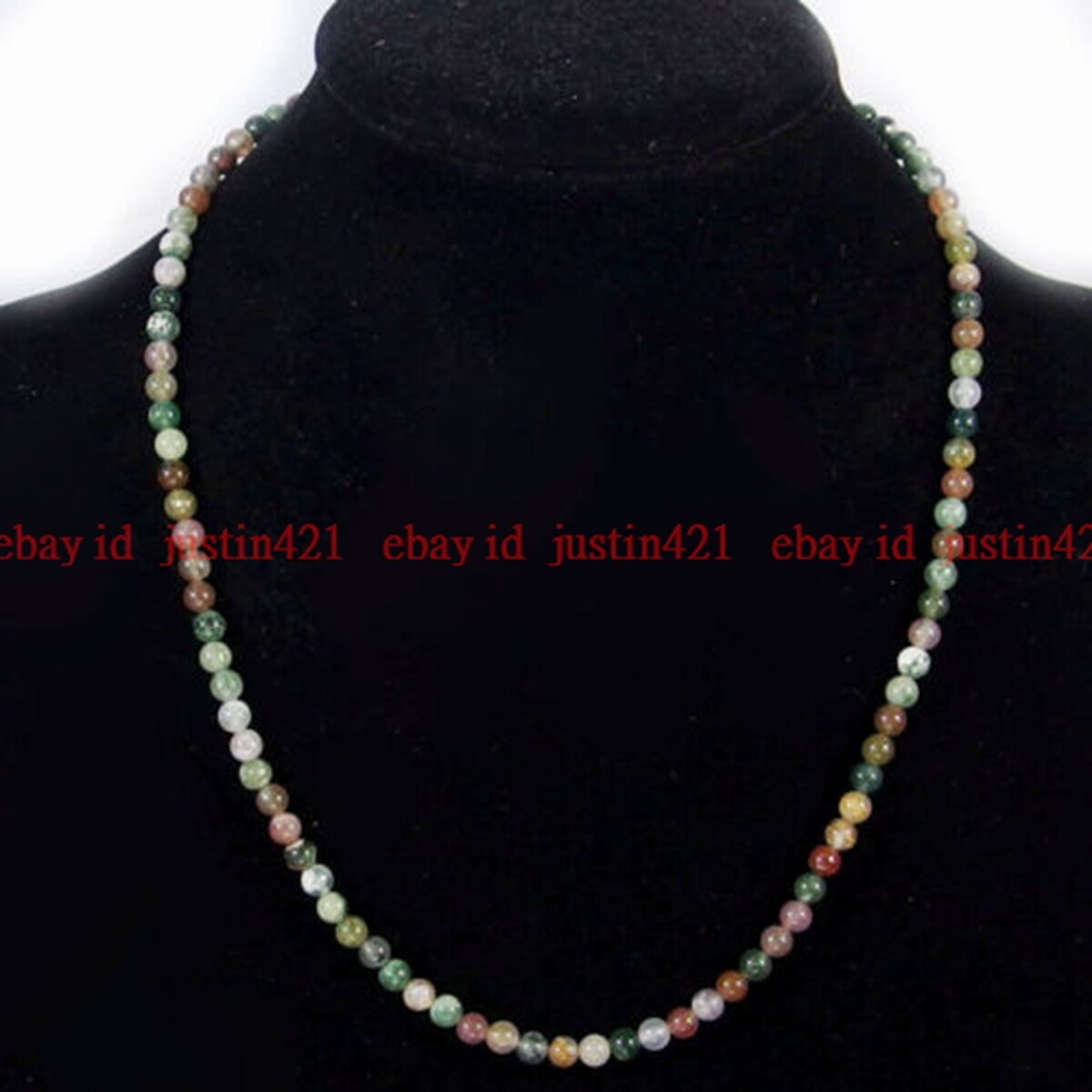 Mini 4mm Natural Multicolor Indian Agate Round Gemstone Beads Necklace 14-36″ AA