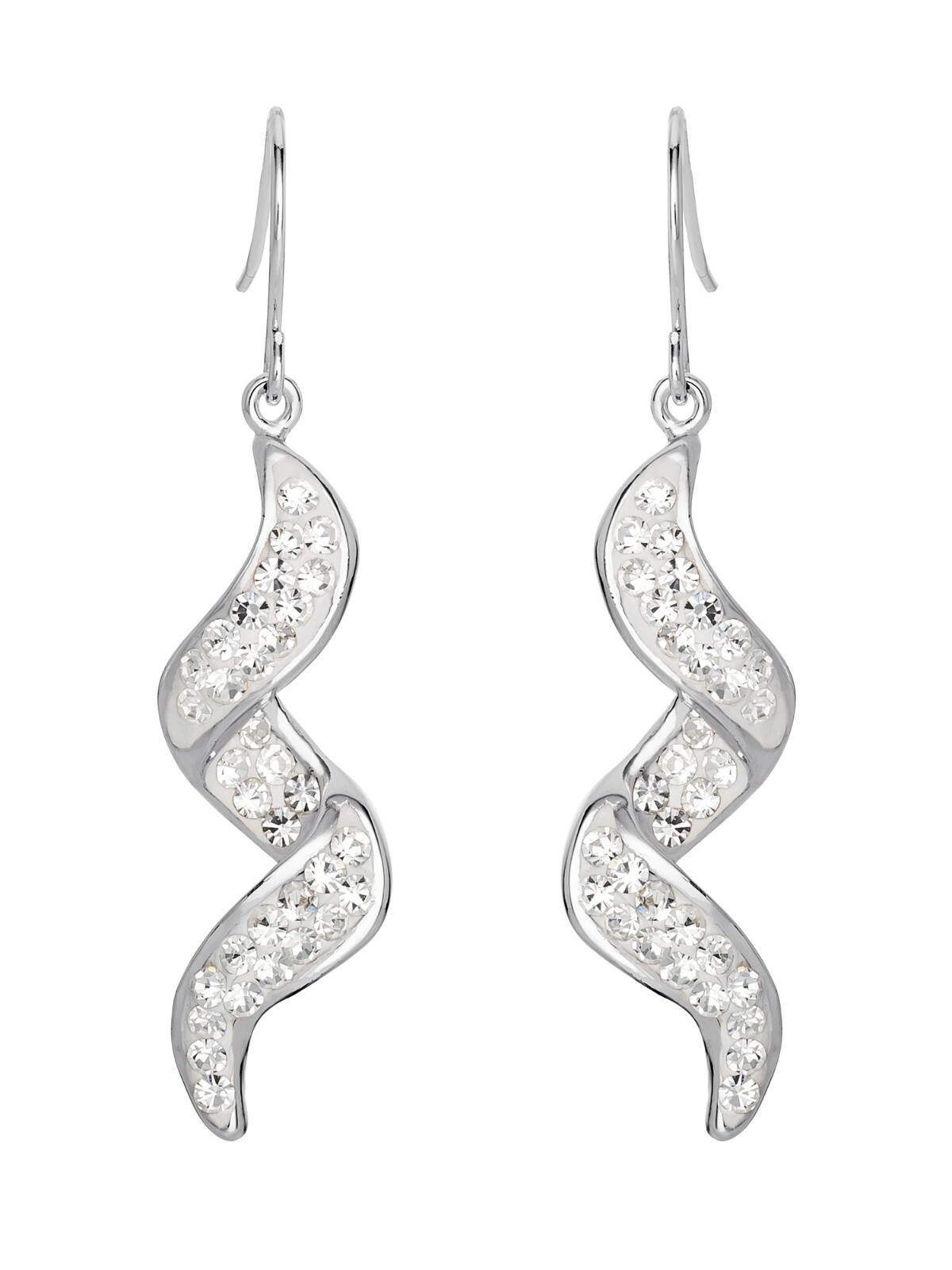 Fine Silver Plated Brass Clear Crystal Corkscrew Dangle Earring