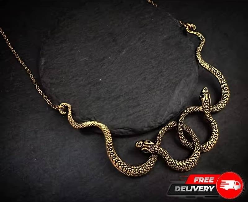 Gold Snake Pendant Necklace Gothic Punk Grunge Statement Jewelry