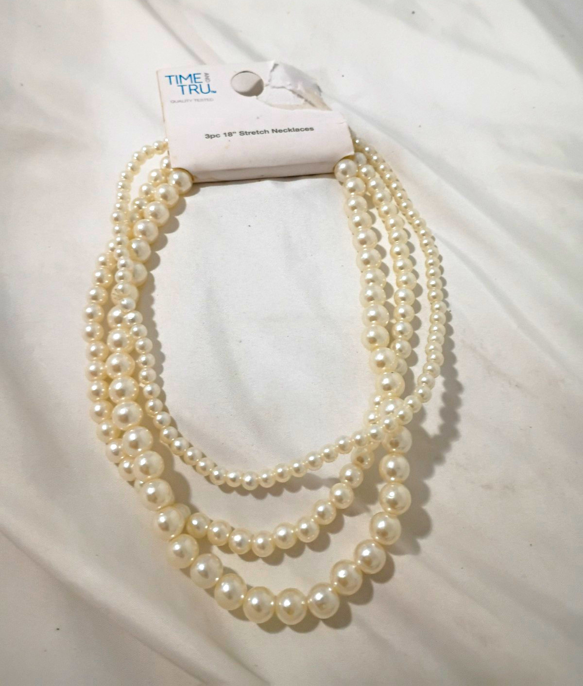 Time and Tru 3pc 18in Stretch Layered Multi-Strand Imitation Pearl Necklace