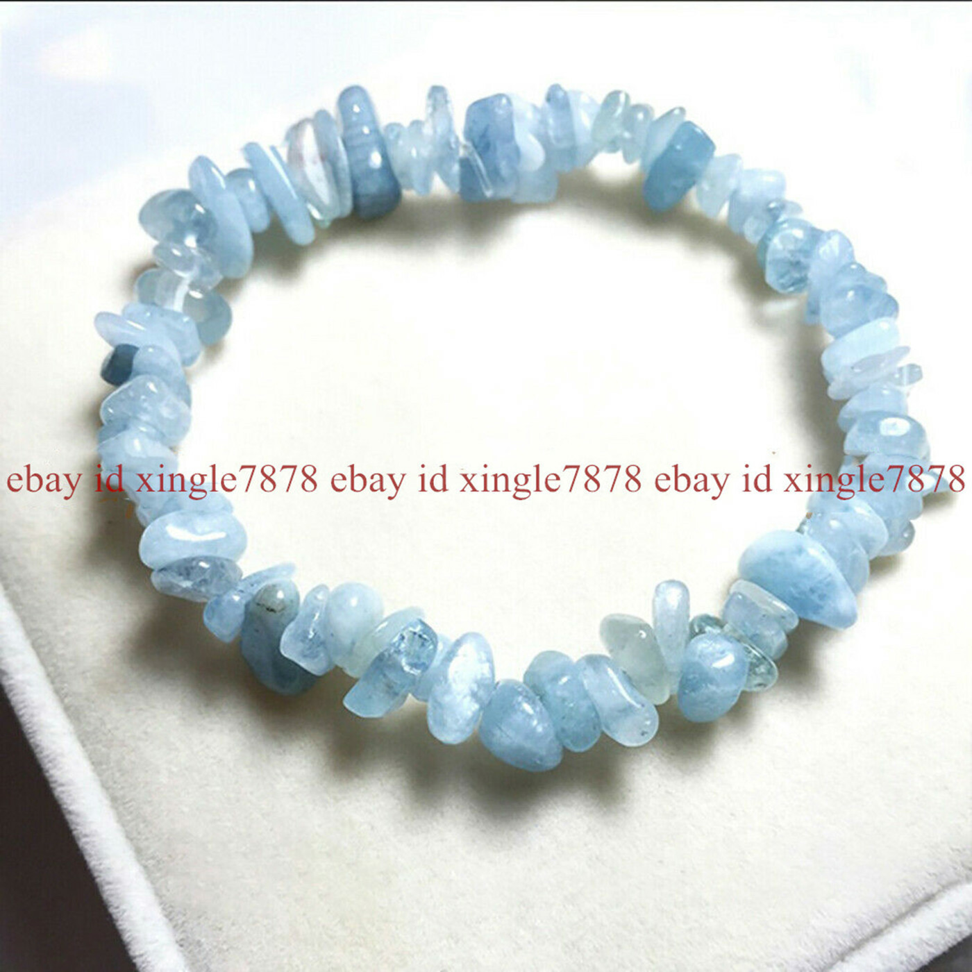 Natural Blue Aquamarine Gemstone Gravel Beads Stretchy Bracelet 7.5″ AAA+