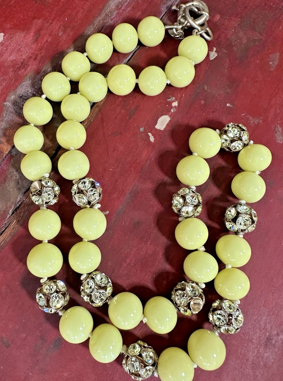 J. Crew Yellow necklace Retro Glass Crystal Fireball Ball Long Opera Length
