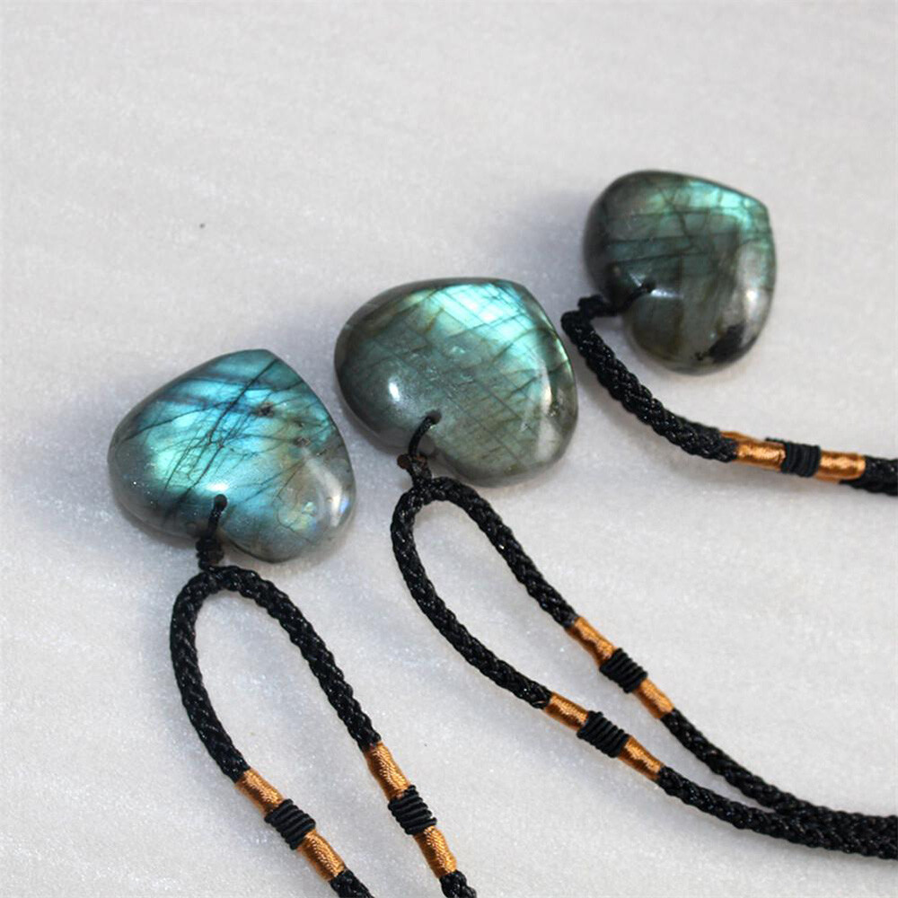 Natural Heart Pendant Labradorite Necklace Gem Moonstone Stone Crystal LD9