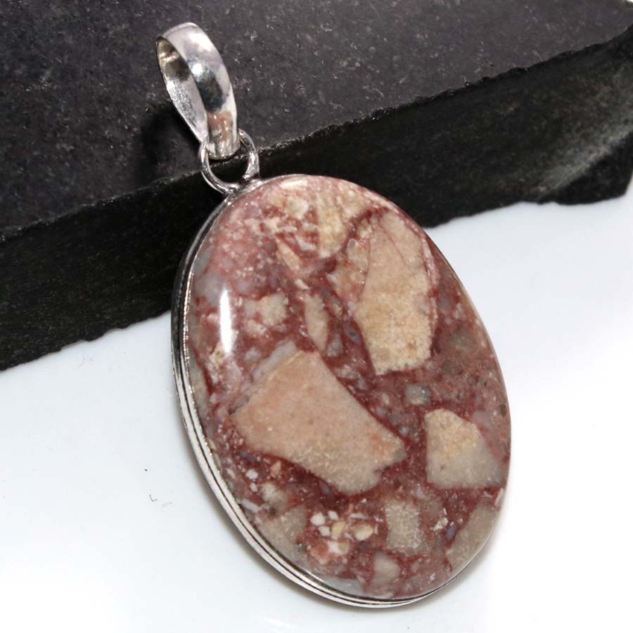 925 Silver Plated Marble Jasper Pendant 2″ Jewelry Gift Limited Stock Deal JW