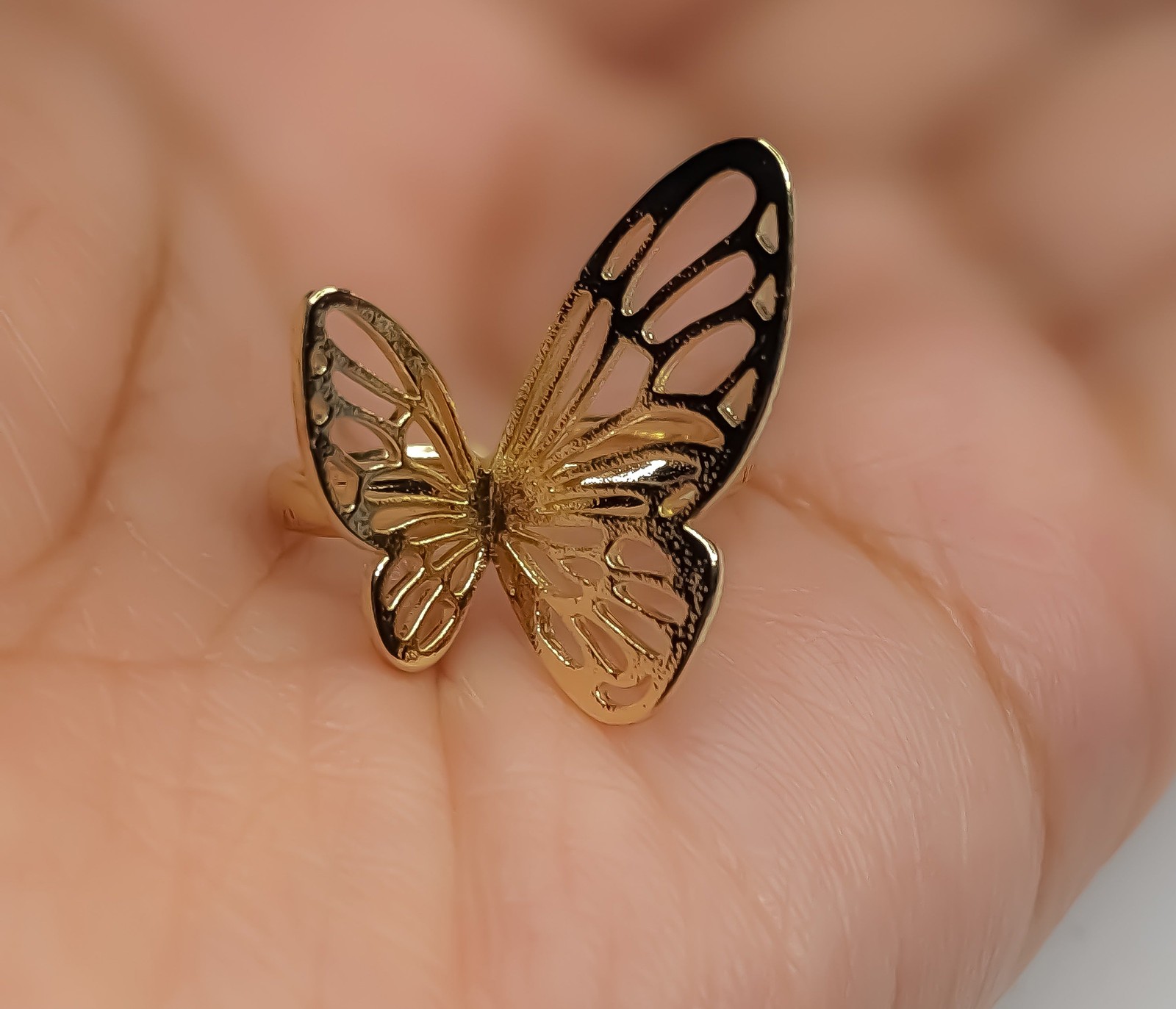 Gold Plated Butterfly Adjustable Ring Women Gift Oro Laminado Mariposa Anillo