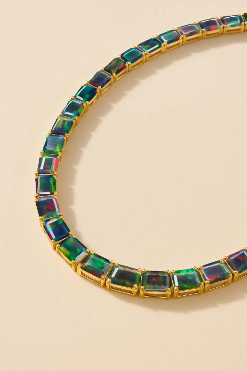 Fire Black Opal Octagon Gemstone Tennis Necklace, Natural Opal Gemstone 925