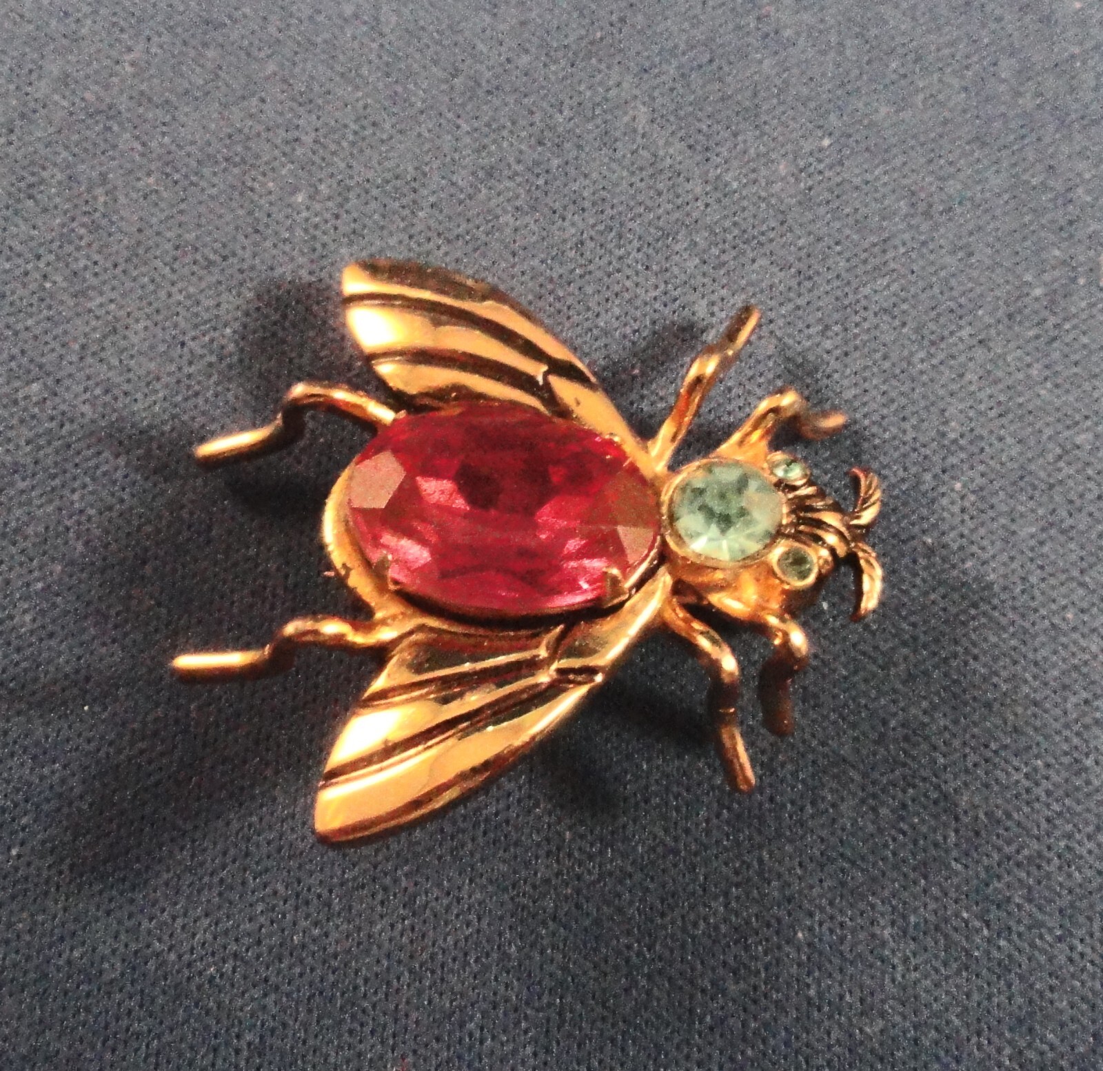 Vintage Goldtone Turquoise & Ruby Gemstone Pin / Brooch @ 1 1/4″ X 1 3/4″ Cora