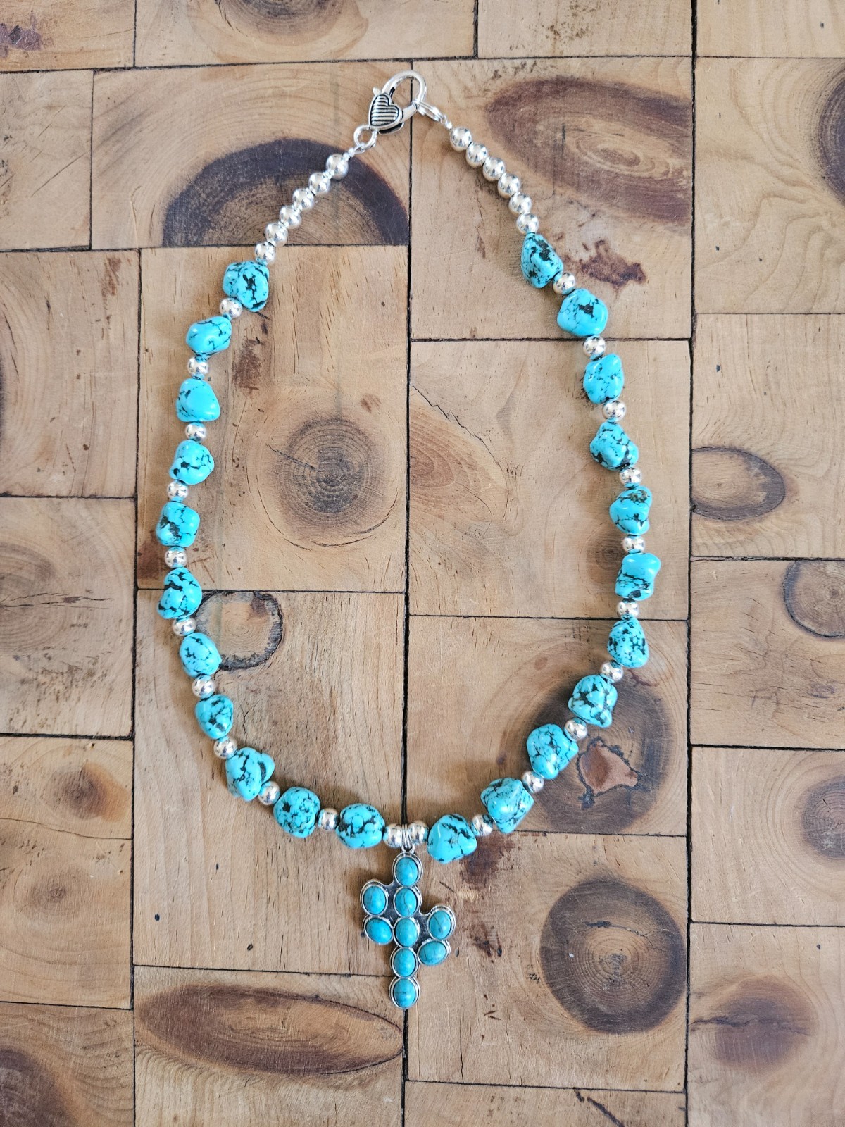 Faux Turquoise Magnesite Necklace w/ Saguaro Cactus Pendant Southwestern Jewelry
