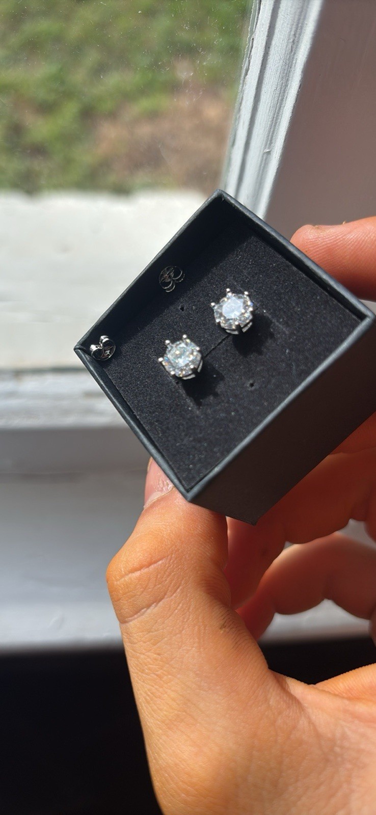 Round VVS1 1ct Moissanite Stud Earrings Pair, Prong Set, Silver Metal, GRA Cert