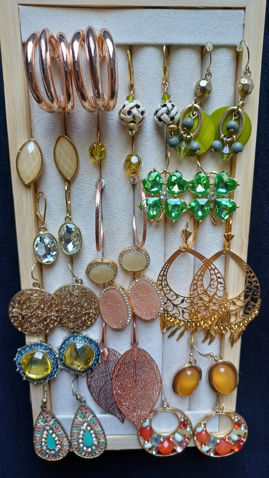 Lot 16 Pairs Pierced Earrings Gold & Rose Tone Mixed Styles Materials & Sizes