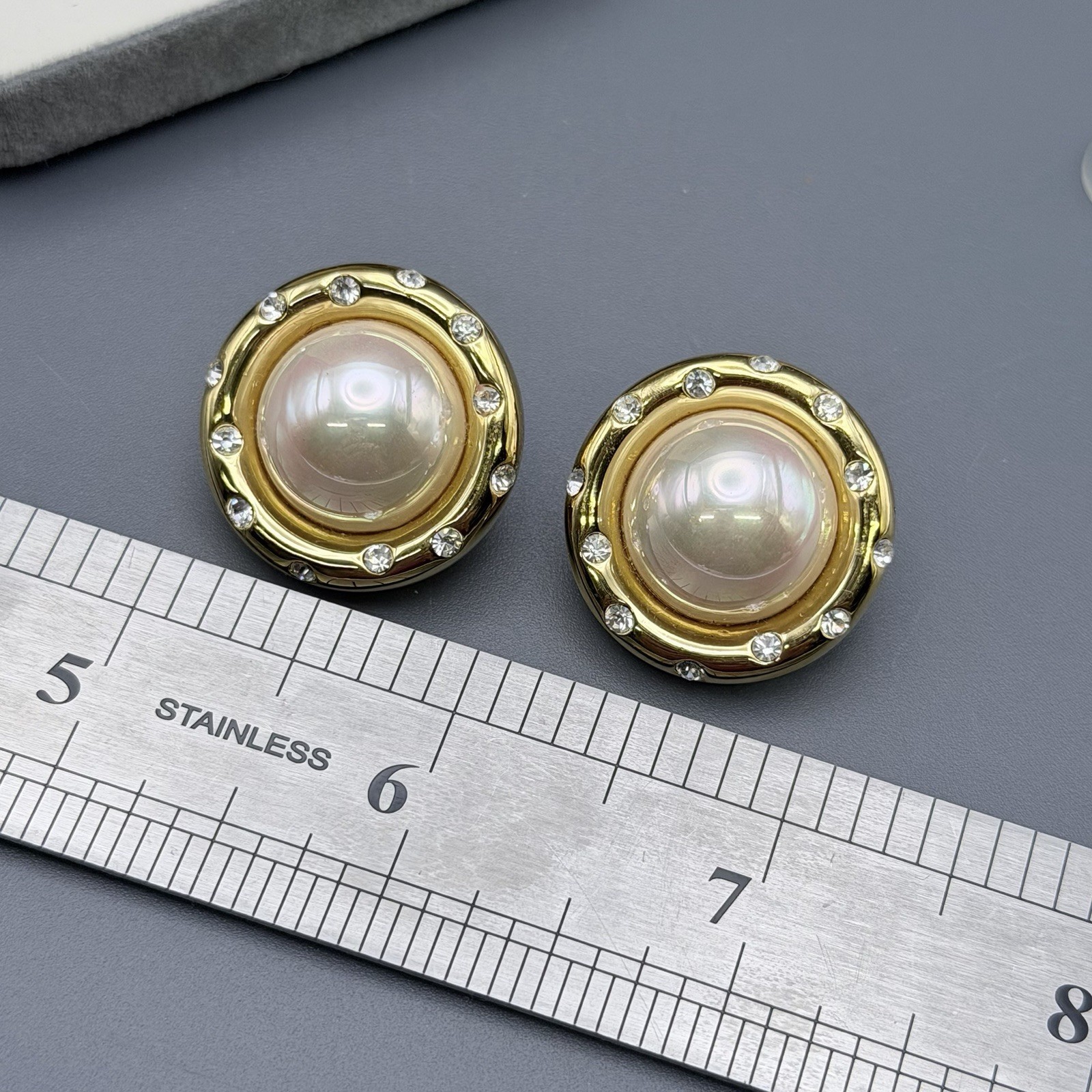 Nolan Miller Glamour Collection Post Earrings Statement Faux Pearl Rhinestones