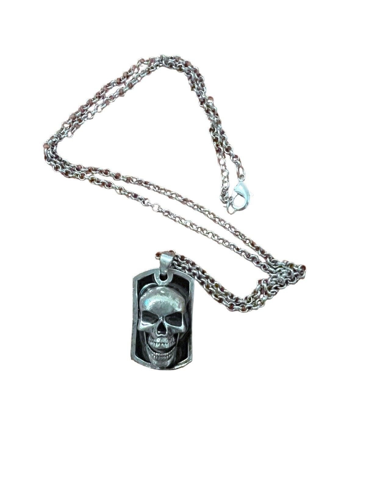 3D Skull Dog Tag Shape Pendant ( 1 1/4×3/4 Inches) On 22” Stainless Steel Chain
