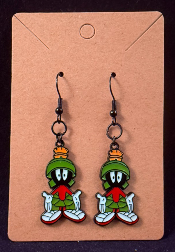 Looney Tunes Inspired – Marvin the Martian – Earrings – Dangle – Black -Handmade