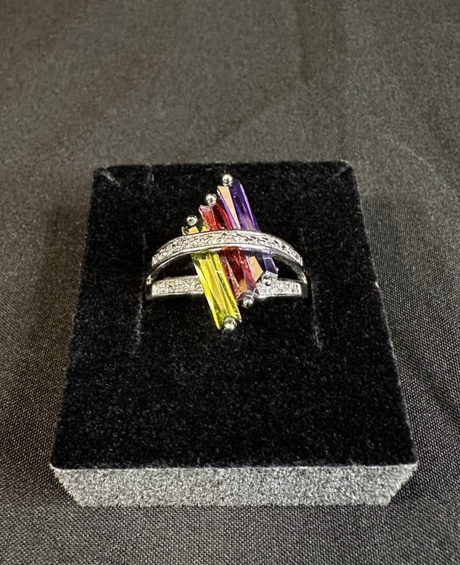 Signed RSC RS Covenant Multicolor Crystals & Stones Ring Size 9.5 Made In USA