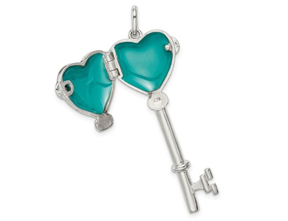 Sterling Silver Heart Locket Key Pendant Necklace with Chain