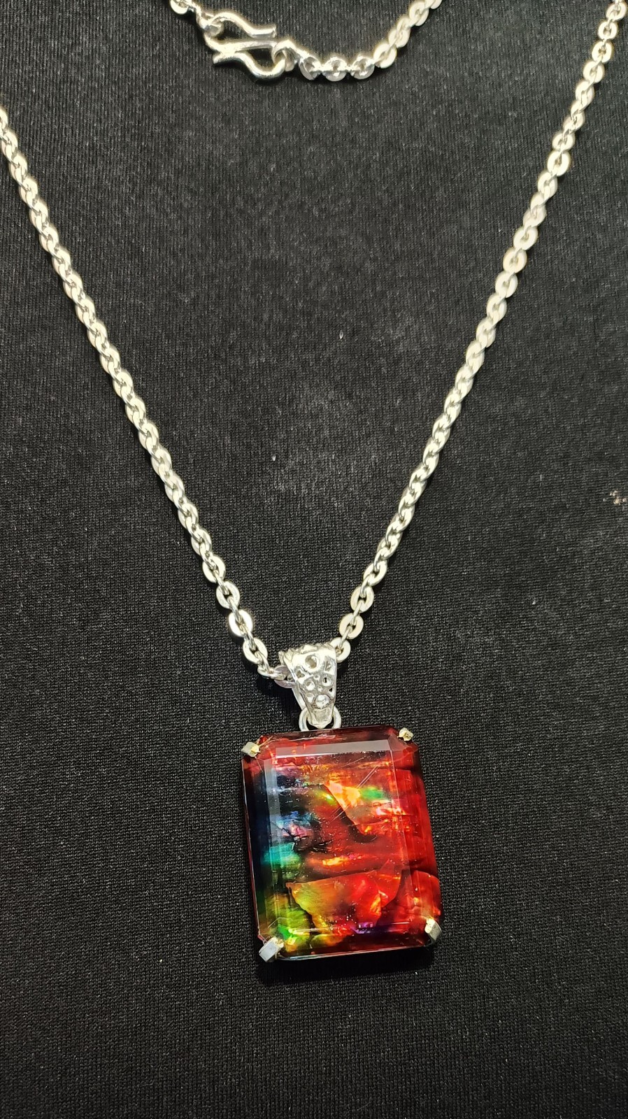 62 Ct Natural Ammolite Doublet Rainbow Pendant With Chain Multi Color Gemstone