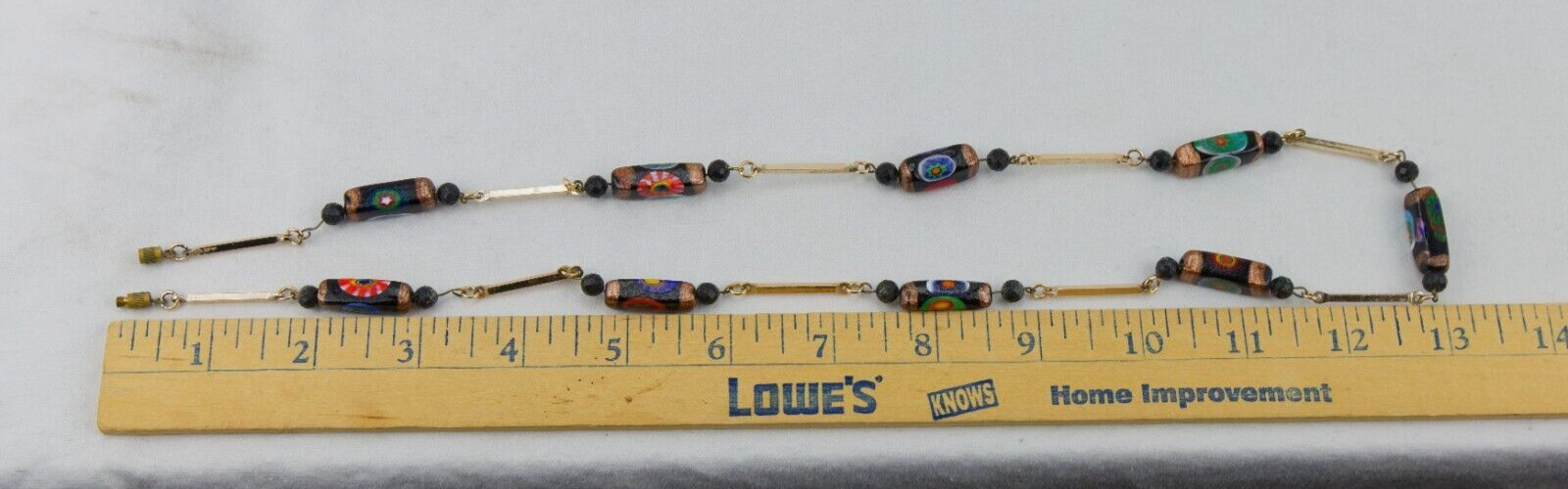 Venetian Glass Bead and Gold Tone Rod Link Necklace, 32gr