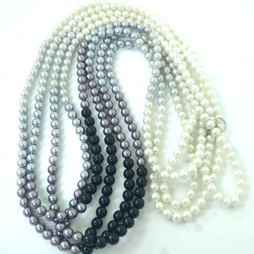 LANVIN COLLECTION Faux Pearl Long Necklace Black Gray Approx. 276cm