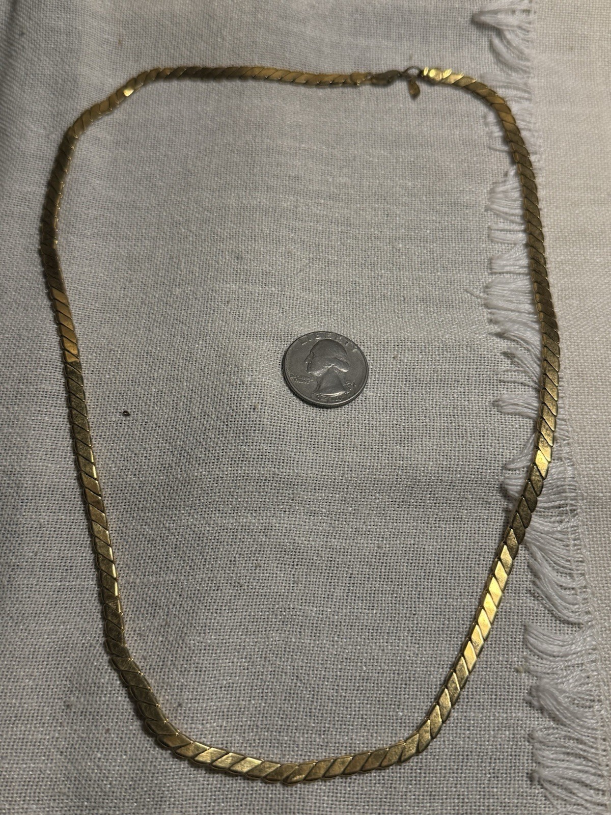 #5 Vintage Gold Tone Herringbone Chain Necklace Classic Flat Link Jewelry 24”