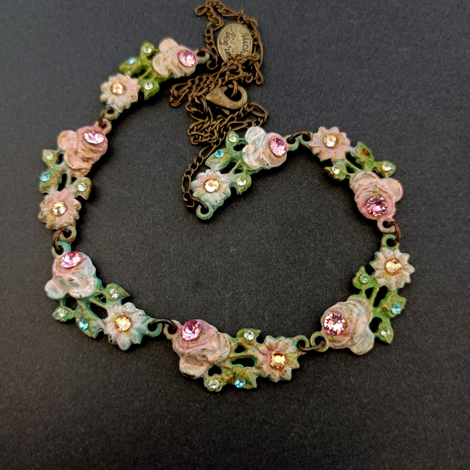 Romantic Michal Negrin Necklace Pastel Floral Enamel Choker Fairy Shabby Chic