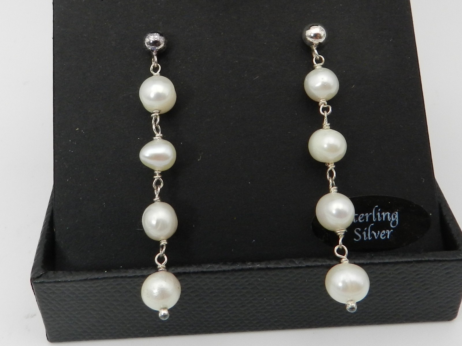 Macy’s Cultured Freshwater Pearl (5-5-1/2mm) Chain Drop Earrings Sterling Silver