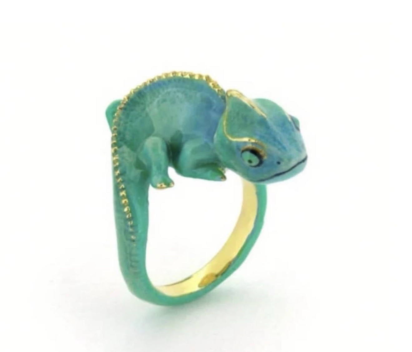 Chameleon Green Lizard Unique Enamel ring size 7.5 Gift Tropical Jewelry NEW