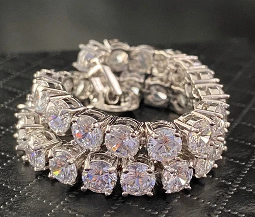 18k White Gold Plated 5mm Round Simulated Diamond Tennis Bracelet Bridal Jewelry
