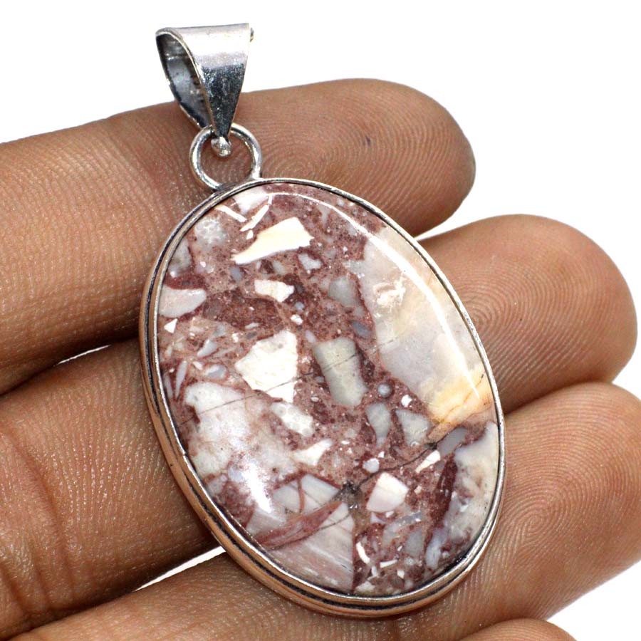 925 Silver Plated Marble Jasper Pendant Handmade Gemstone Size 2″ GW