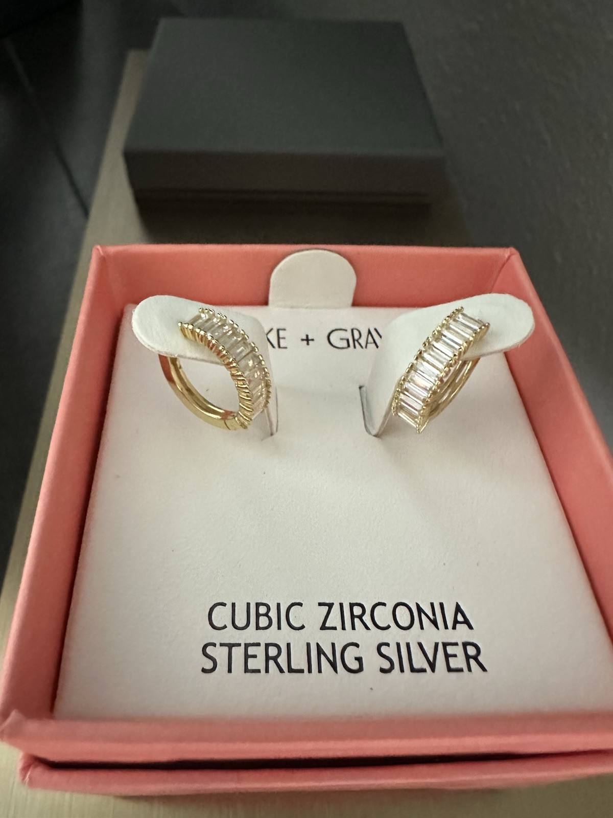 Lake + Gray Sterling Silver CZ Cubic Zirconia Hoop Earrings New