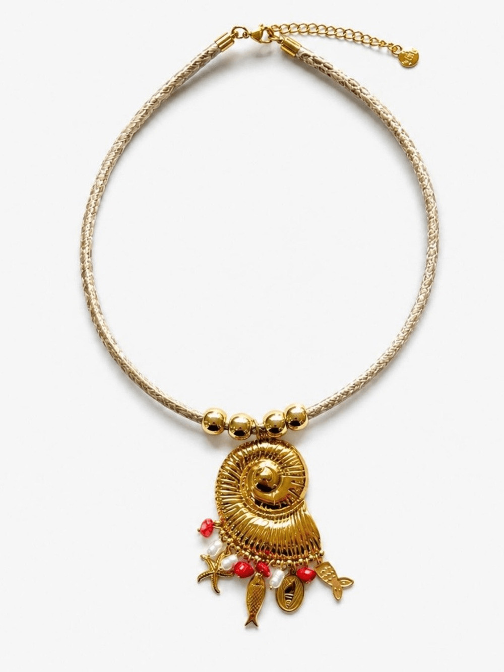 Gold Pendant Necklace with Coral and Pearl Bead Accents – Boho meets Coastal!