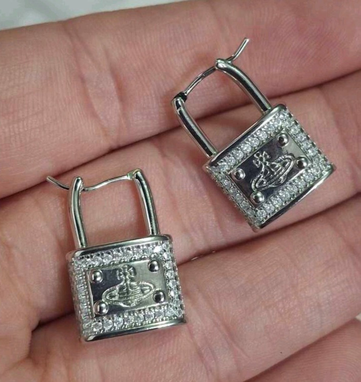 SATURN orb planet Padlock Hoop Earrings – Silver Tone Pavé Statement Jewelry