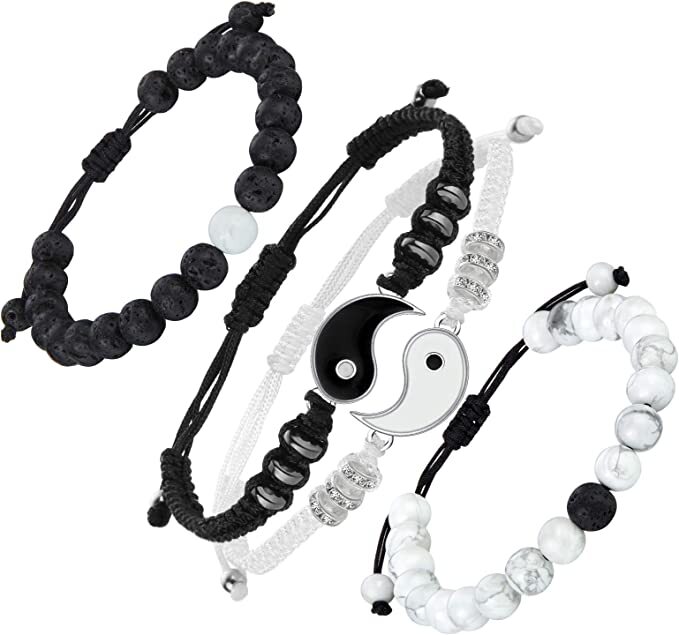 Yin Yang Couple Best Friend Bracelets Set of 4 Adjustable Matching Gift