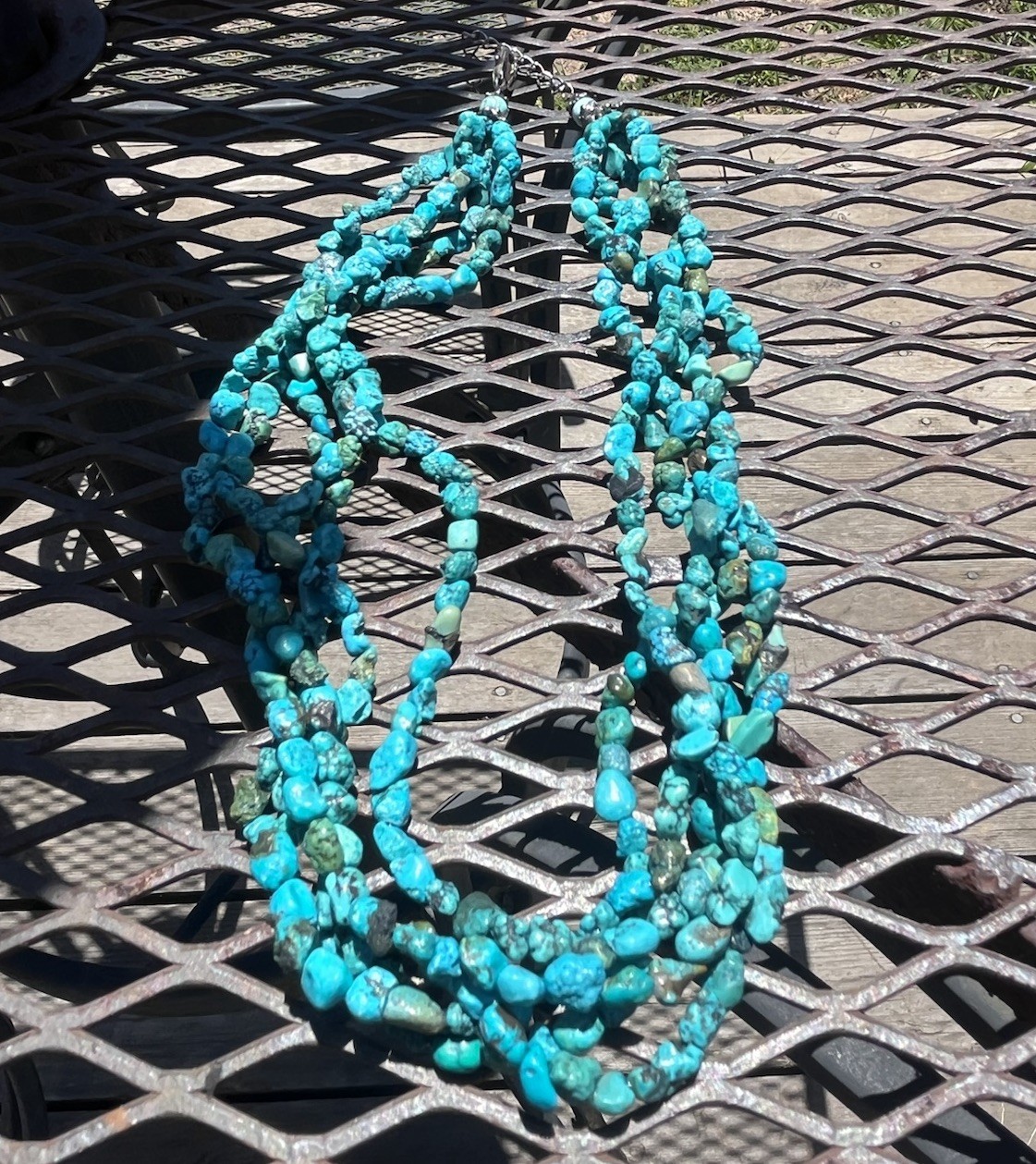 Turquoise Necklace 19” Multistrand, 60g, Stabilized, Color enhanced, 5-7mm