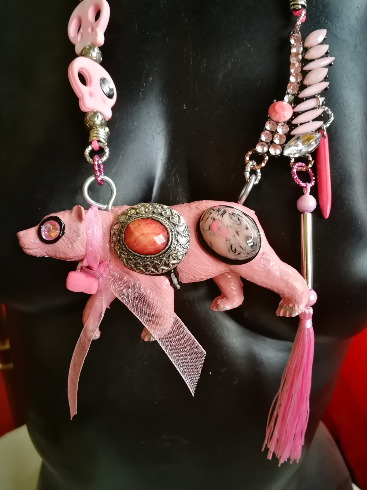 Pink Teddy Bear Necklace Pendant Sauvage Animal Forest Jewellery Magic Jewelry