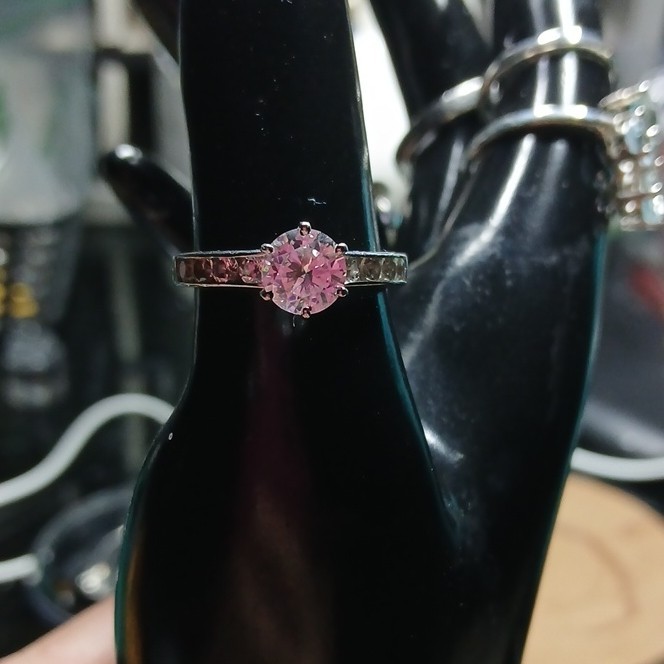 Sterling silver round white CZ solitaire with accents band ring. Size 8
