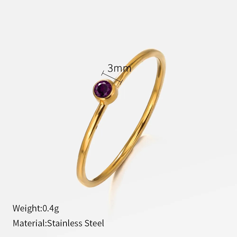 Stainless Steel Ring Gold Plated Birthstone Simple Band Women Size Jewelry