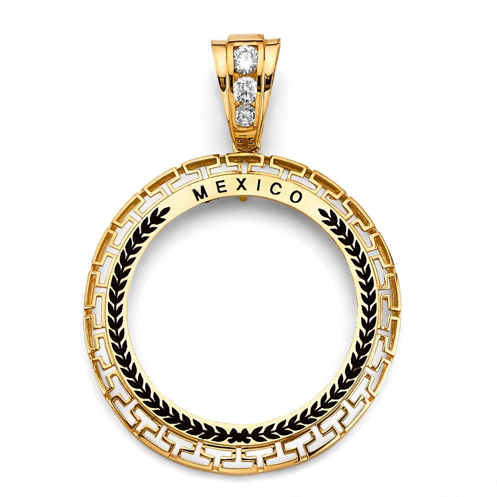 14K Yellow Gold Greek Coin Frame 50 Pesos centenario Pendant Charm Bezel